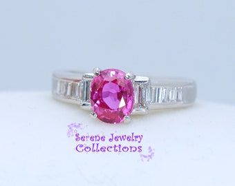 1.497ct Ruby Diamond Platinum Vintage Ring Size 6