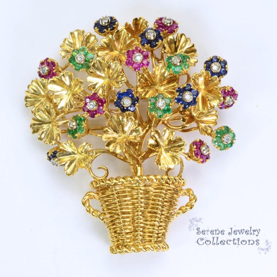 Ruby Emerald Sapphire Diamond 18k Solid Gold Tiff… - image 1