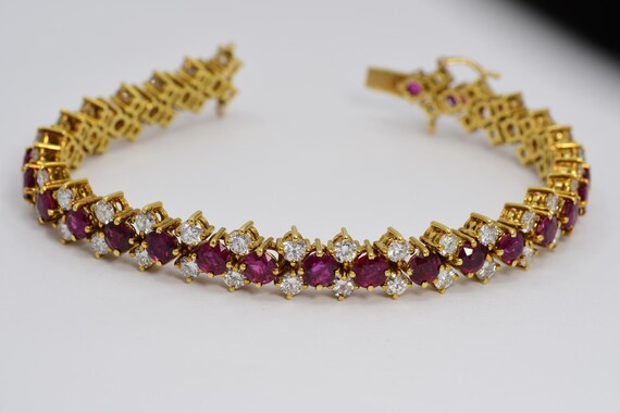 5ct Ruby Diamond Bracelet 18k Solid yellow Gold V… - image 2
