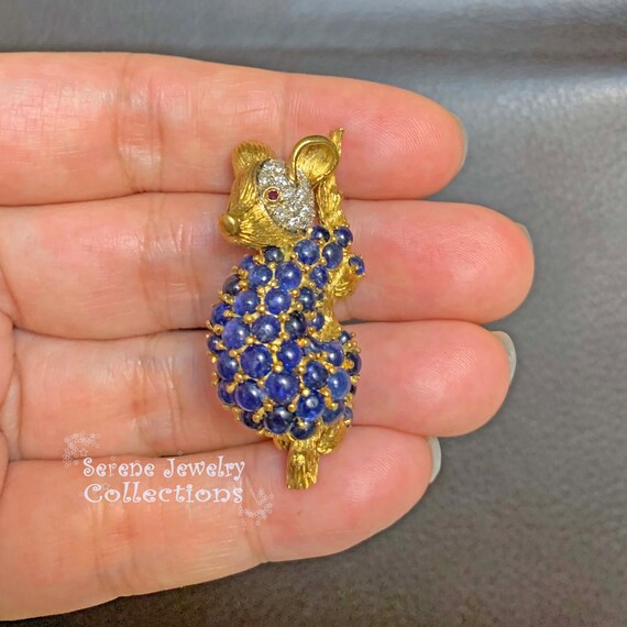 Sapphire Diamond Ruby 18k Solid Gold Koala Brooch… - image 8