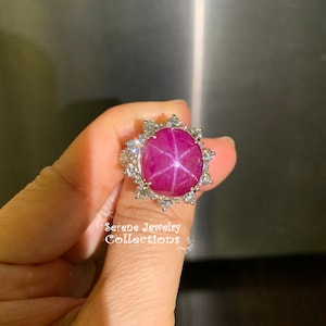 Burmese 15.6ct Unheated Star Ruby Diamond Platinum Ring Vintage Ring Size 6.5