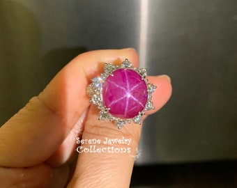 Burmese 15.6ct Unheated Star Ruby Diamond Platinum Ring Vintage Ring Size 6.5