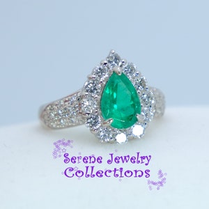 1.47CT Emerald Diamond Platinum Ring Vintage Ring Size 6