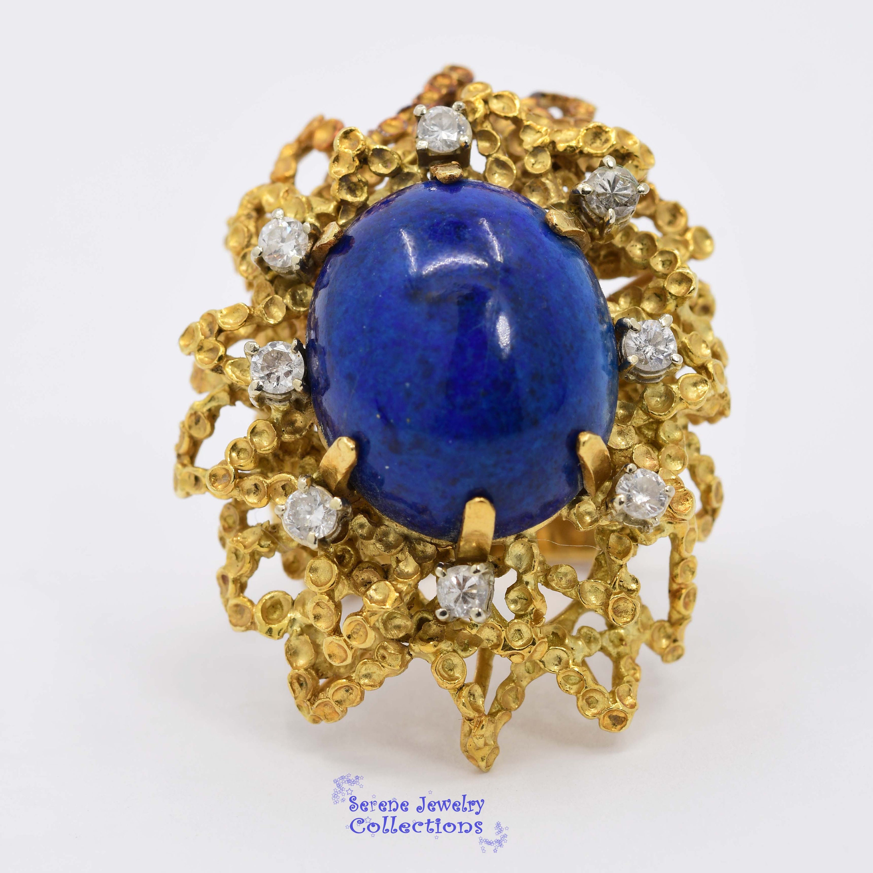 Lapis Lazuli  Diamond 18k yellow Gold Ring Vintage Ring Size 7