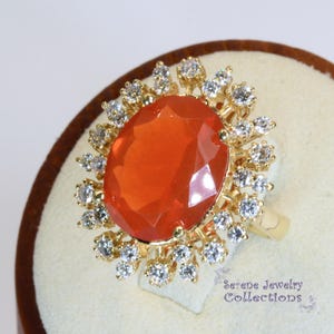 6.12CT Fire Opal Diamond 14k Yellow Gold Ring Vintage Ring Size 6.25