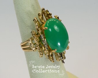 9.5CT Chrysoprase Ring 14k Yellow Gold Vintage Ring Size 5