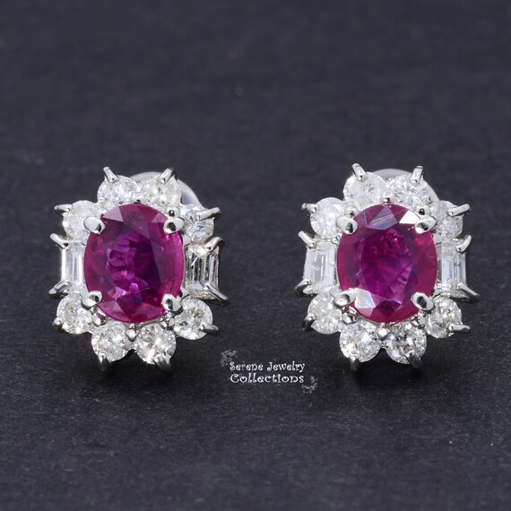 Ruby Diamond Platinum Ear stud Earrings - image 2