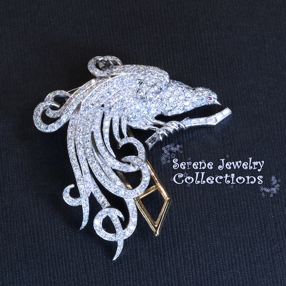 Bird of Paradise Diamond Platinum Brooch Vintage - image 1