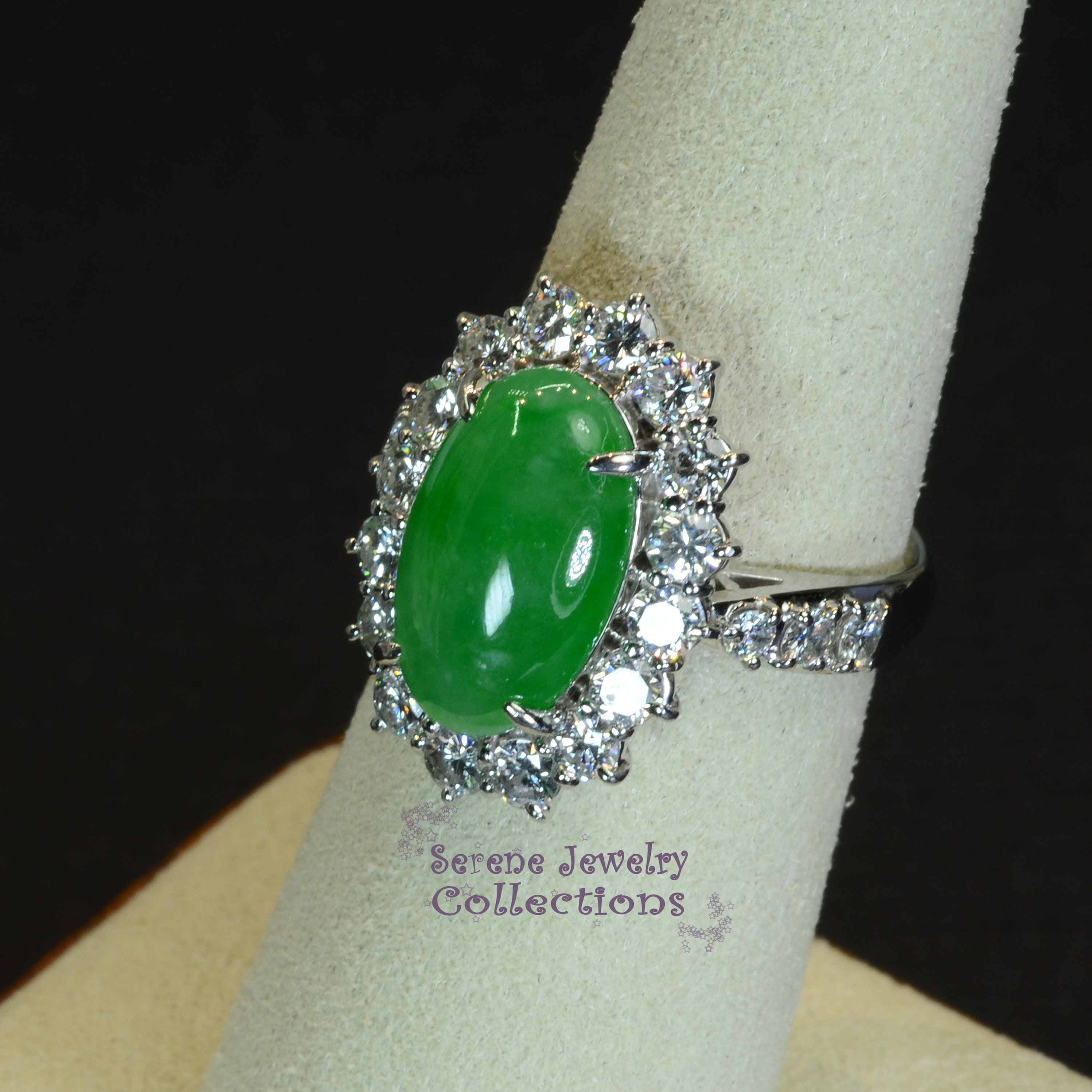 GIA 未処理 4.25CT A 翡翠 ジェダイト ダイヤモンド リング プラチナ