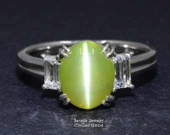 3.87CT Cats Eye Chrysoberyl Diamond Platinum Ring Vintage Size 7
