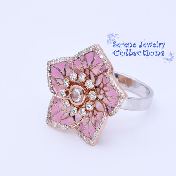 Light Pink Sapphire Diamond 18k Yellow White Gold… - image 3