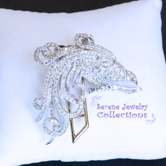 Bird of Paradise Diamond Platinum Brooch Vintage - image 8