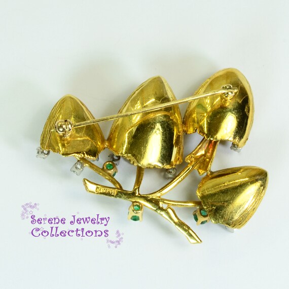 Emerald Diamond 18k Yellow Gold Mushroom Brooch V… - image 5