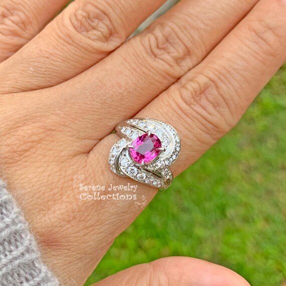 1.17ct Ruby Unheated Diamond Platinum Ring Estate… - image 8