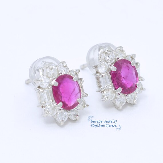 Ruby Diamond Platinum Ear stud Earrings - image 5