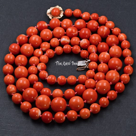 6.5MM-11.7MM Momo Coral Round Bead 14k Solid gold… - image 1