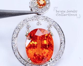 15ct Spessartite Diamond 18k Solid Gold Pendant Vintage