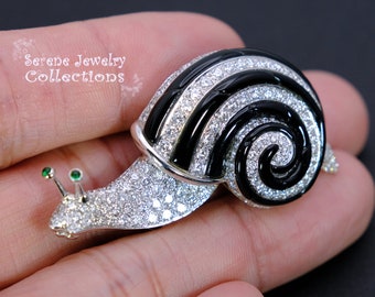 Picchiotti Diamond Enamel 18k White Gold Snail Brooch Vintage