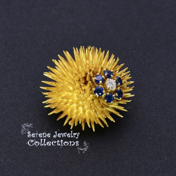 Tiffany & Co Diamond Sapphire 18k Solid Gold Sea Urchin Brooch