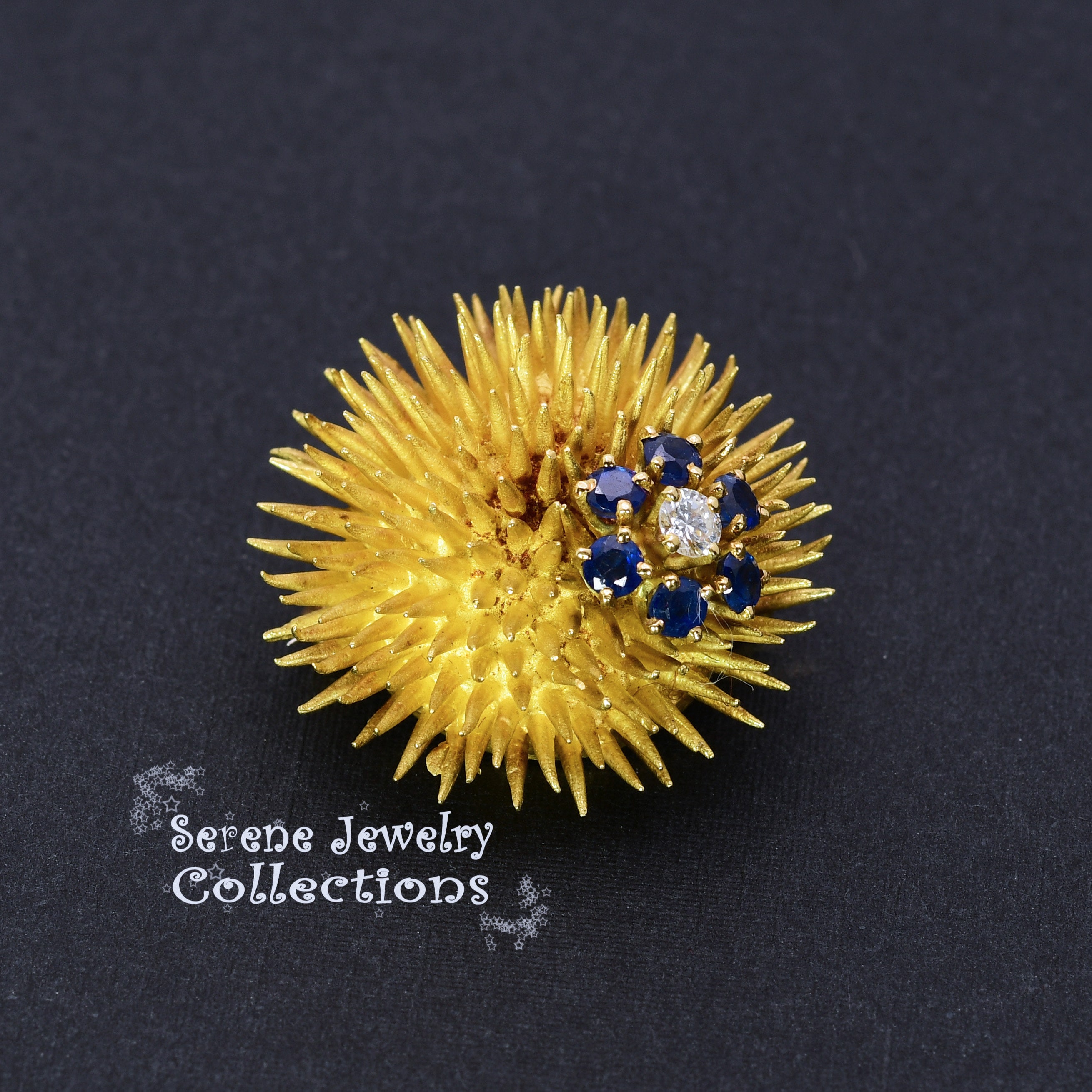 Tiffany & Co Diamond Sapphire 18k Solid Gold Sea Urchin Brooch