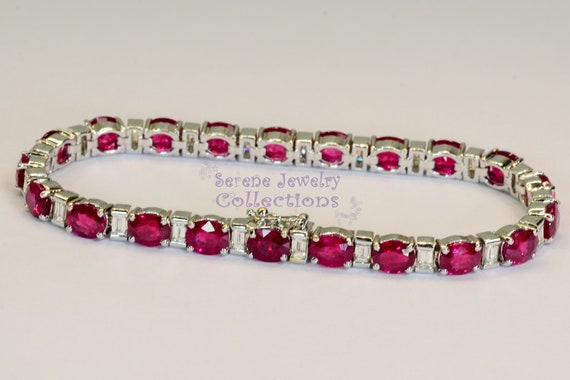 13.7ct Ruby Diamond Bracelet 18k Solid Gold Vinta… - image 3