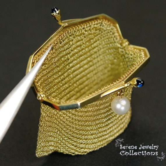 Tiffany & Co Sapphire Pearl 18k Solid Gold Purse … - image 9