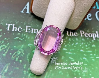 15CT Imperial Pink Topaz Diamond Platinum Vintage Ring Size 5.5