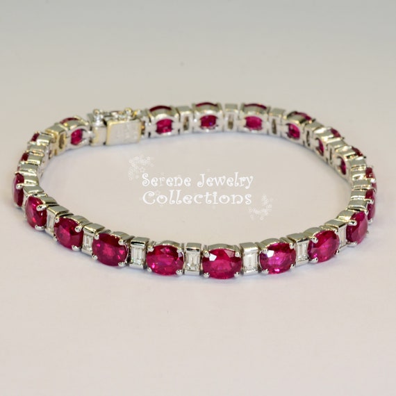 13.7ct Ruby Diamond Bracelet 18k Solid Gold Vinta… - image 1