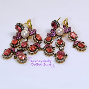 Laura Munder Vintage Padparadscha Sapphire Diamond Pearl 18k Yellow Gold Earrings image 7