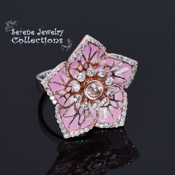 Light Pink Sapphire Diamond 18k Yellow White Gold… - image 5