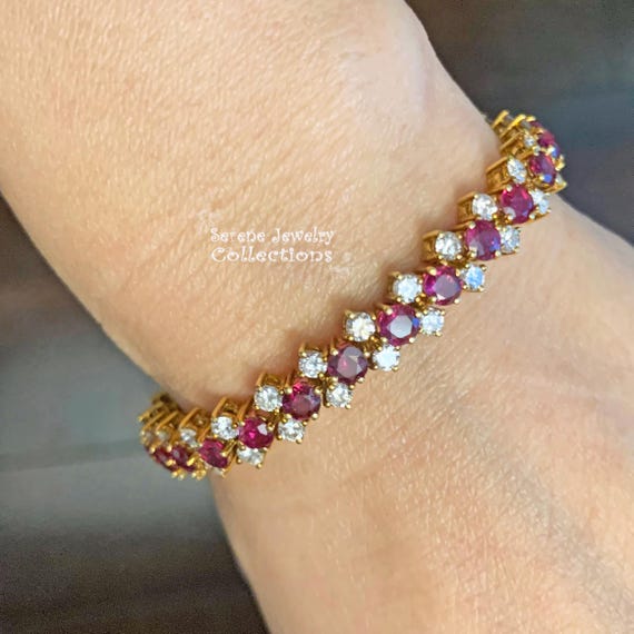 5ct Ruby Diamond Bracelet 18k Solid yellow Gold V… - image 1
