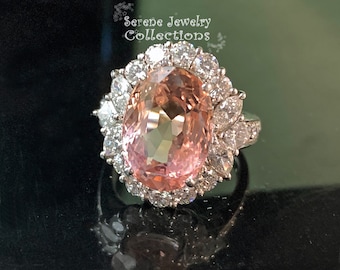 9.08ct Padparadscha Unheated Sri Lankan Sapphire Diamond Ring Platinum Vintage Ring Size 5.5