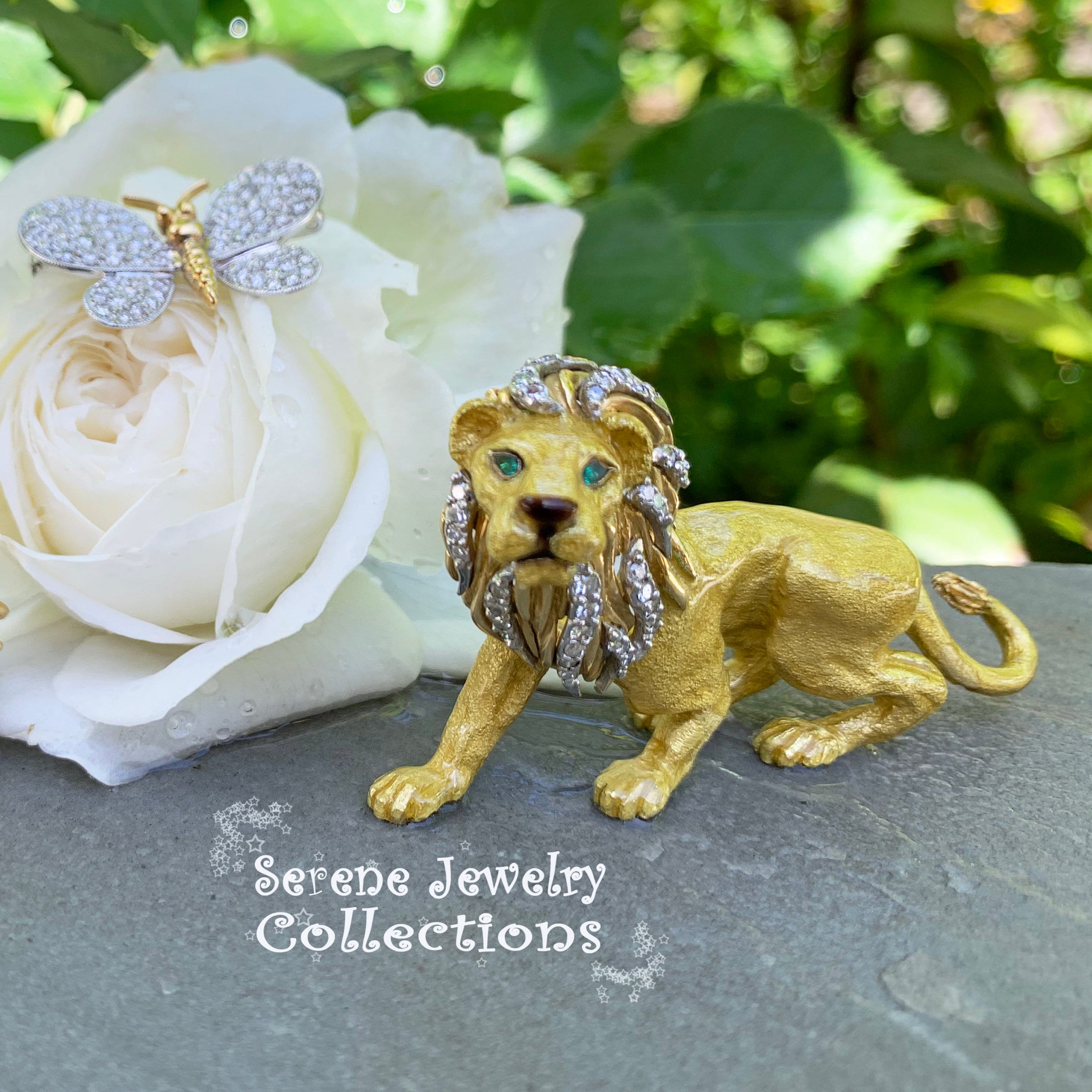 Tiffany & Co Emerald Diamond 18k Yellow Gold Lion Brooch Vintage - Etsy