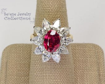 3ct Ruby Heat Only Diamond Ring Platinum 18k gold Vintage Ring Size 7