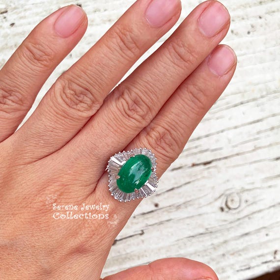 6.5CT Emerald Diamond 18k Solid Gold Ring Vintage… - image 3