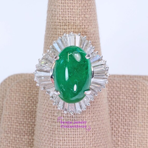 6.5CT Emerald Diamond 18k Solid Gold Ring Vintage… - image 2