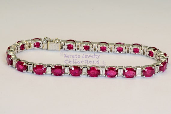 13.7ct Ruby Diamond Bracelet 18k Solid Gold Vinta… - image 2