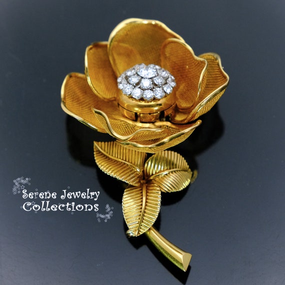Diamond 18k Solid Gold Flower Adjustable Petal Br… - image 5