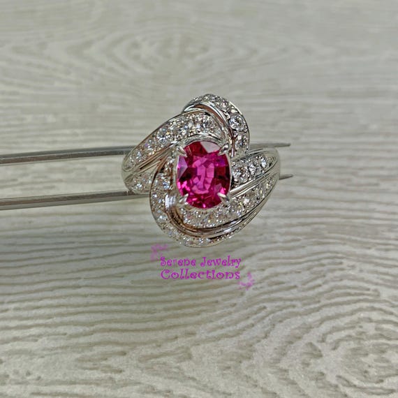 1.17ct Ruby Unheated Diamond Platinum Ring Estate… - image 9