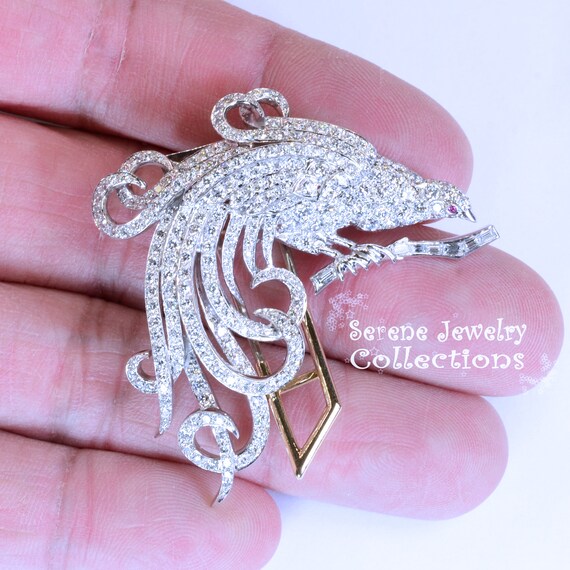 Bird of Paradise Diamond Platinum Brooch Vintage - image 4