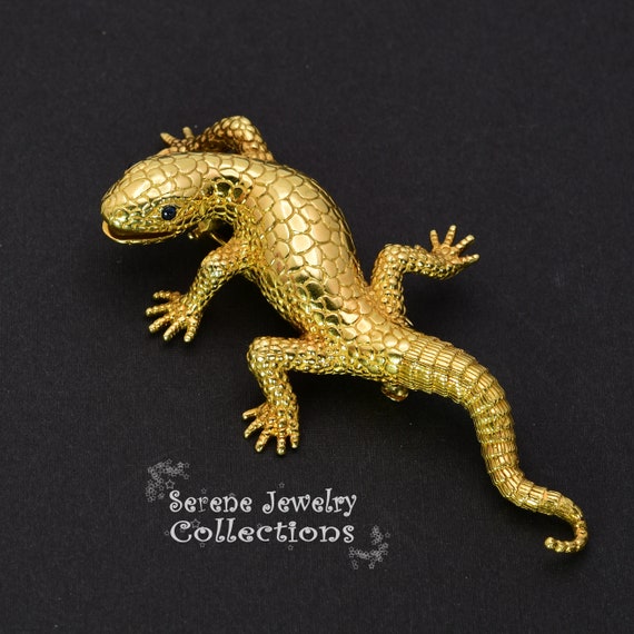 Craig Drake 18k Solid Yellow Gold Sapphire Lizard 