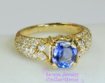 2.3CT Tanzanite Diamond 14k Yellow Gold Ring Vintage Size 6.25