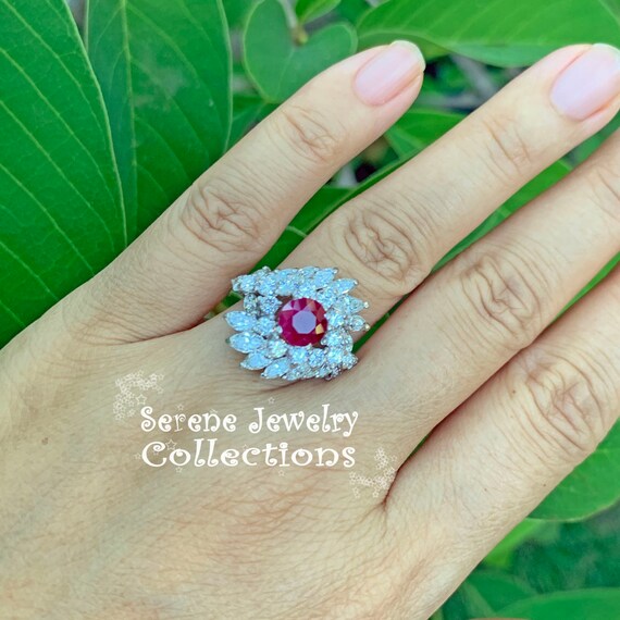 1.25ct Ruby Diamond 18k Solid Gold Ring Estate Vi… - image 9