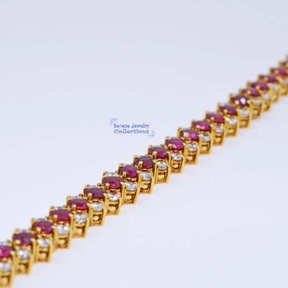 5ct Ruby Diamond Bracelet 18k Solid yellow Gold V… - image 6