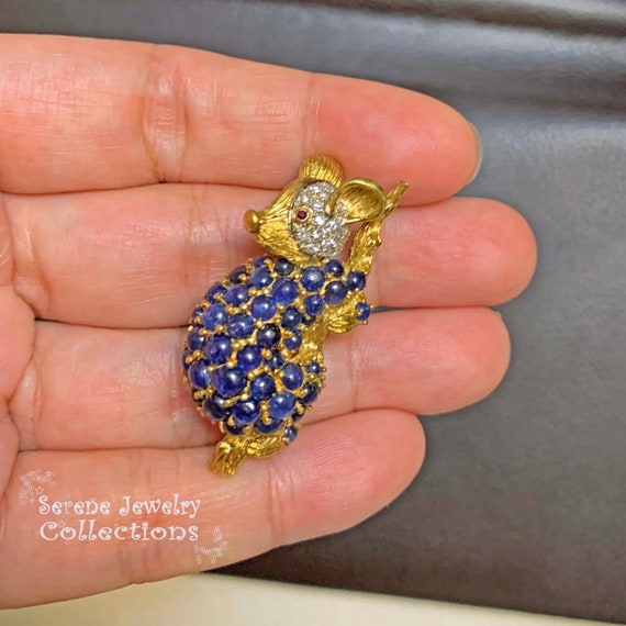 Sapphire Diamond Ruby 18k Solid Gold Koala Brooch… - image 10