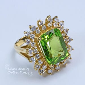 6.12CT Peridot Diamond 14k Solid Gold Ring Vintage Ring Size 5.25