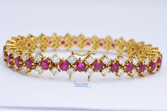 5ct Ruby Diamond Bracelet 18k Solid yellow Gold V… - image 10