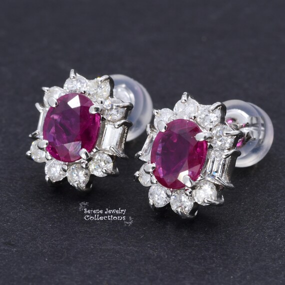 Ruby Diamond Platinum Ear stud Earrings - image 4