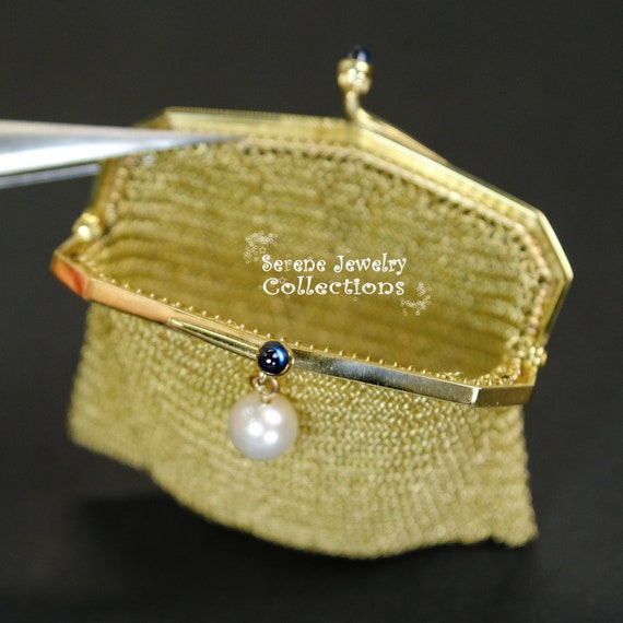 Tiffany & Co Sapphire Pearl 18k Solid Gold Purse … - image 1