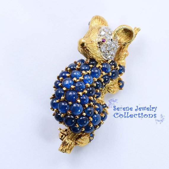 Sapphire Diamond Ruby 18k Solid Gold Koala Brooch… - image 1
